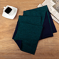 Reversible 100% baby alpaca scarf, 'Peacock Trends' - Knit Reversible Baby Alpaca Scarf in Indigo and Peacock