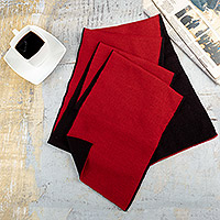 Reversible 100% baby alpaca scarf, 'Cozy Red & Black' - Knit Reversible 100% Baby Alpaca Scarf in Red and Black