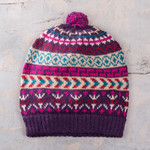 100% alpaca hat, 'Purple Empire' - Handloomed Andean Purple Alpaca Hat from Peru