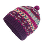 100% alpaca hat, 'Purple Empire' - Handloomed Andean Purple Alpaca Hat from Peru