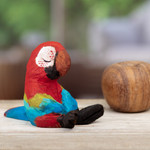 Wood sculpture, 'Scarlet Meditation' - Hand-Carved Cedar Wood Scarlet Macaw Sculpture from Peru