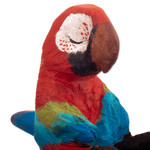 Wood sculpture, 'Scarlet Meditation' - Hand-Carved Cedar Wood Scarlet Macaw Sculpture from Peru
