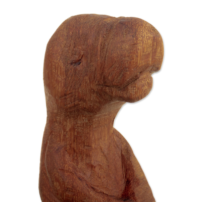 Wood sculpture, 'Aquatic Meditator' - Hand-Carved Cedar Wood Sculpture of a Manatee from Peru