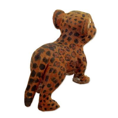 Escultura de madera - Escultura de madera de cedro tallada a mano de un jaguar caminando