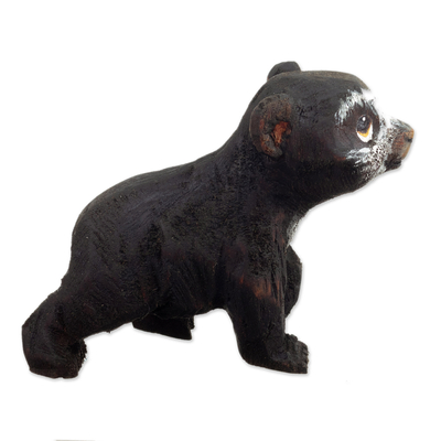 Wood sculpture, 'Andean Gaze' - Hand-Carved Cedar Wood Sculpture of an Andean Bear from Peru