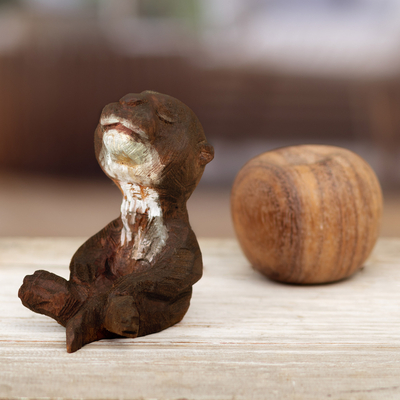 Wood sculpture, 'River Enlightenment' - Hand-Carved Cedar Wood Sculpture of an Otter from Peru
