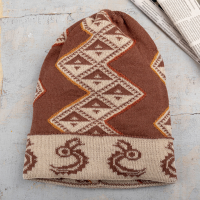 Alpaca blend hat, 'Warm Origins' - Traditional Inca Warm-Toned Alpaca Blend Hat from Peru
