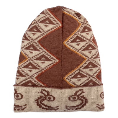 Alpaca blend hat, 'Warm Origins' - Traditional Inca Warm-Toned Alpaca Blend Hat from Peru