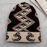 Alpaca blend hat, 'Noble Origins' - Traditional Inca Black and Beige Alpaca Blend Hat from Peru