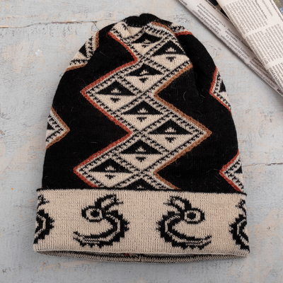 Sombrero de mezcla de alpaca - Sombrero tradicional inca negro y beige de mezcla de alpaca de Perú