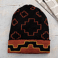 Alpaca blend hat, 'Earth Visions' - Chakana-Inspired Alpaca Blend Hat in a Warm Palette