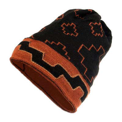 Chakana-Inspired Alpaca Blend Hat in a Warm Palette