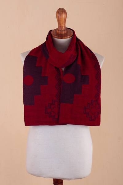 Wendeschal aus Alpaka-Mischung - Wendbarer Schal aus Alpaka-Mischung mit Chakana-Motiv in leuchtenden Farben