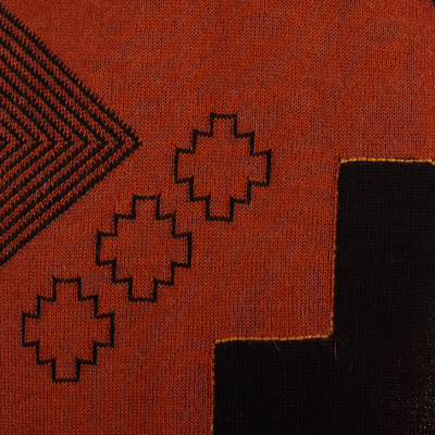 Wendeschal aus Alpaka-Mischung - Wendbarer Schal aus Alpaka-Mischung mit Chakana-Motiv in warmen Farben