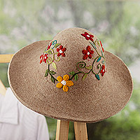 Alpaca and wool blend felt hat, 'Creepers' - Cusco Alpaca & Wool Blend Felt Hat with Floral Embroidery
