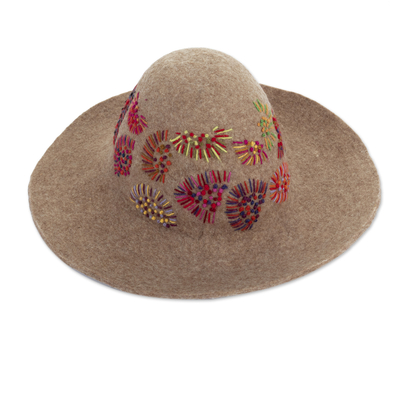 Embroidered Brown Alpaca & Wool Blend Felt Hat from Cusco