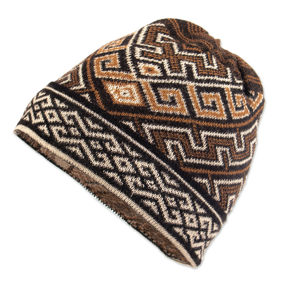 100% baby alpaca hat, 'Inca Waves' - Soft 100% Baby Alpaca Hat with Traditional Inca Pattern