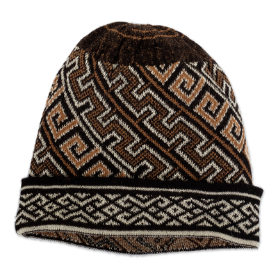 mütze aus 100 % Baby-Alpaka - Weiche Mütze aus 100 % Baby-Alpaka mit traditionellem Inka-Muster
