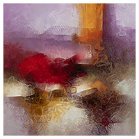 'Autumn Ambience' - Pintura al óleo abstracta sin estirar firmada de otoño