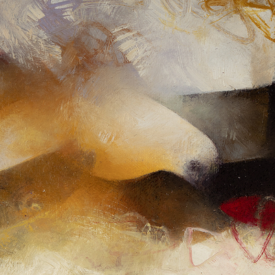 'Símbolo de Pureza' - Pintura al óleo abstracta sin estirar firmada de paloma