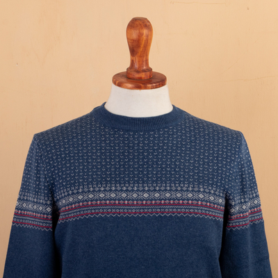 Men's pullover sweater, 'Nordic Style' - Men's Acrylic and Cotton Pullover Sweater in a Cool Palette
