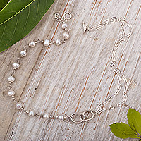 Cultured pearl beaded necklace, 'Milky Beauty' - Sterling Silver and Cultured Pearl Beaded Necklace from Peru