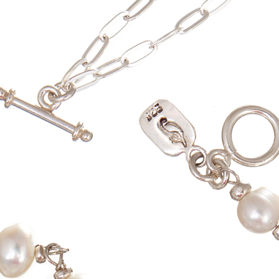 Cultured pearl beaded necklace, 'Milky Beauty' - Sterling Silver and Cultured Pearl Beaded Necklace from Peru