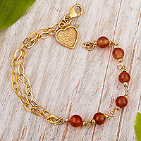 Vergoldetes Achat-Anhänger-Armband, „Genuine Heart“ – 18 Karat vergoldetes Achat-Herz-Anhänger-Armband, hergestellt in Peru