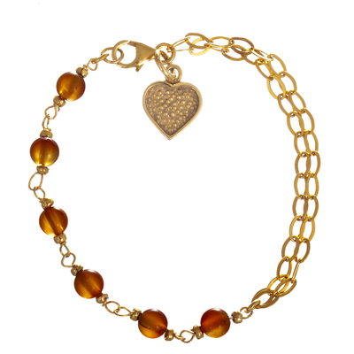 Gold-plated agate pendant bracelet, 'Genuine Heart' - 18k Gold-Plated Agate Heart Pendant Bracelet Crafted in Peru