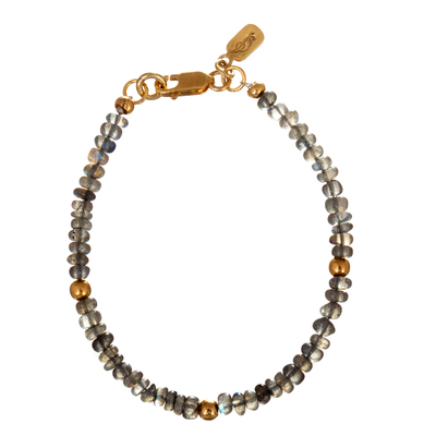 Gold-accented labradorite beaded bracelet, 'Stylish' - Labradorite Beaded Bracelet with 18k Gold Accents from Peru