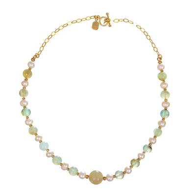 Gold-plated cultured pearl and opal beaded necklace, 'Iridescent Allure' - 18k Gold-Plated Cultured Pearl and Opal Beaded Necklace