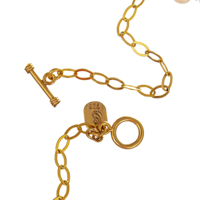 Halskette aus vergoldeten Zuchtperlen und Opalperlen - Halskette mit 18 Karat vergoldeten Zuchtperlen und Opalperlen