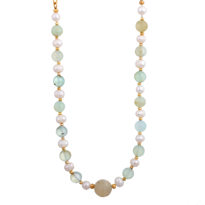 Collar de perlas cultivadas bañadas en oro y cuentas de ópalo - Collar con cuentas de ópalo y perlas cultivadas chapado en oro de 18 k