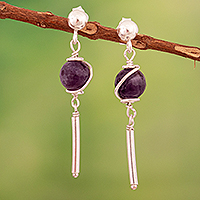 Amethyst dangle earrings, 'The Wind' - Amethyst and Sterling Silver Dangle Earrings Made in Peru