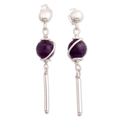 Amethyst dangle earrings, 'The Wind' - Amethyst and Sterling Silver Dangle Earrings Made in Peru