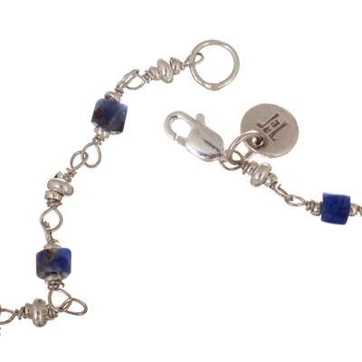 Sodalite beaded bracelet, 'Delightfulness' - Sterling Silver and Sodalite Beaded Bracelet from Peru