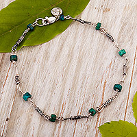 Chrysokoll-Perlenarmband, „Loveliness“ – Armband aus Sterlingsilber und Chrysokoll-Perlen aus Peru