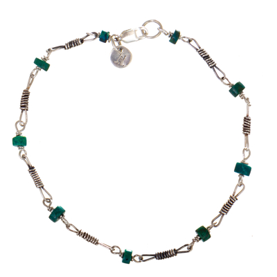 Chrysocolla beaded bracelet, 'Loveliness' - Sterling Silver and Chrysocolla Beaded Bracelet from Peru
