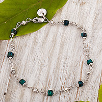 Chrysocolla beaded bracelet, 'Attractiveness' - Sterling Silver Bracelet with Chrysocolla Stone Made in Peru