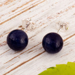Sodalite stud earrings, 'Marine Universe' - Sterling Silver Stud Earrings with Sodalite Stone from Peru