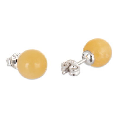 Calcite stud earrings, 'Sparkling Sun' - Sterling Silver Stud Earrings with Calcite Stone from Peru