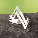 High Polished Geometric Sterling Silver Band Ring from Peru, 'Thunder Marvel'