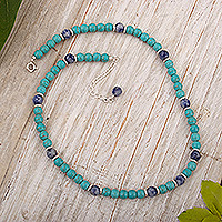 Reconstituted turquoise and sodalite beaded choker necklace, 'Bright Magnetism' - Reconstituted Turquoise and Sodalite Beaded Choker Necklace