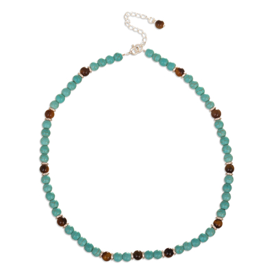 Halskette aus rekonstituierten Perlen aus Türkis und Tigerauge - Rekonstituierte Türkis- und Tigerauge-Perlenhalskette