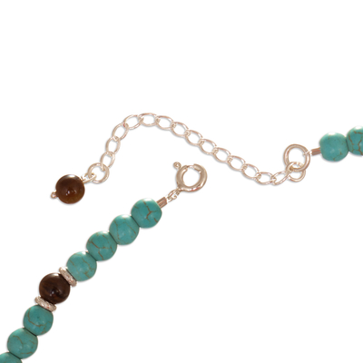 Halskette aus rekonstituierten Perlen aus Türkis und Tigerauge - Rekonstituierte Türkis- und Tigerauge-Perlenhalskette