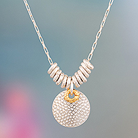 Gold-accented pendant necklace, 'Shiny Textures' - Sterling Silver Pendant Necklace with 24k Gold Accent