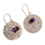 Amethyst dangle earrings, 'Mysterious Reflections' - Textured Sterling Silver Dangle Earrings with Amethyst Stone