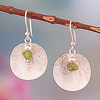 Peridot dangle earrings, 'Nature Reflections' - Textured Sterling Silver Dangle Earrings with Peridot Stone