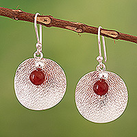 Carnelian dangle earrings, 'Fire Reflections' - Modern Sterling Silver Dangle Earrings with Carnelian Stone