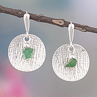 Aventurine dangle earrings, 'Leaf Reflections' - Modern Sterling Silver Dangle Earrings with Aventurine Stone